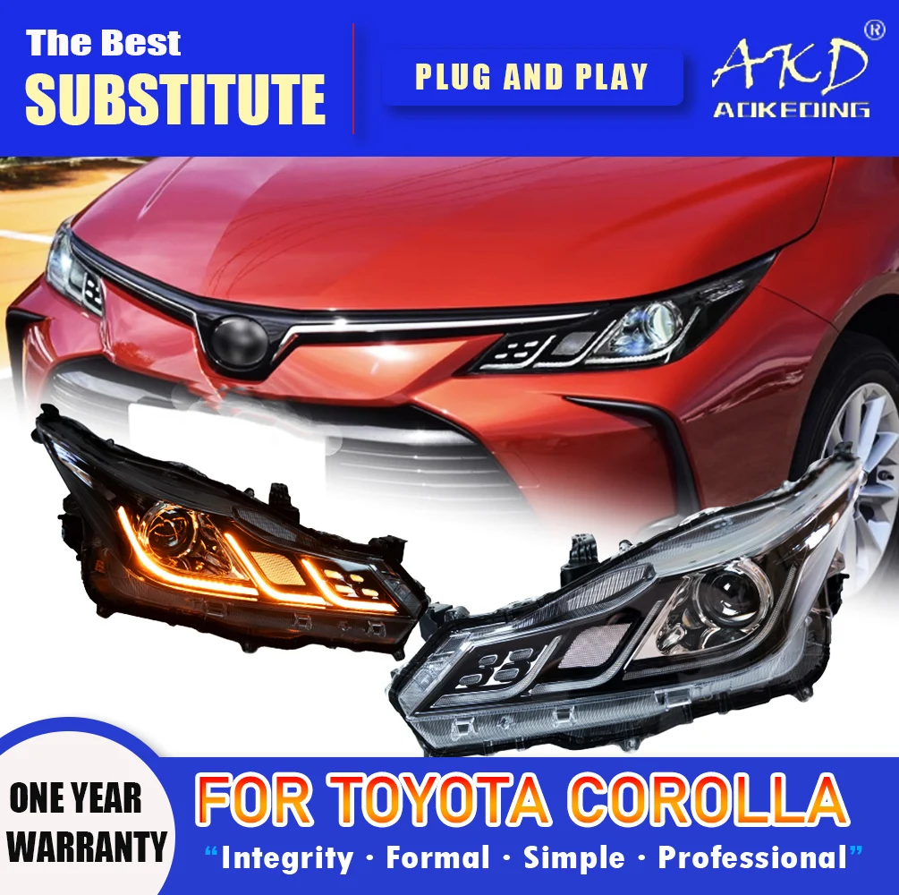 

AKD Head Lamp for Toyota Corolla LED Headlight 2019-2021 Headlights Corolla DRL Turn Signal High Beam Angel Eye Projector Lens