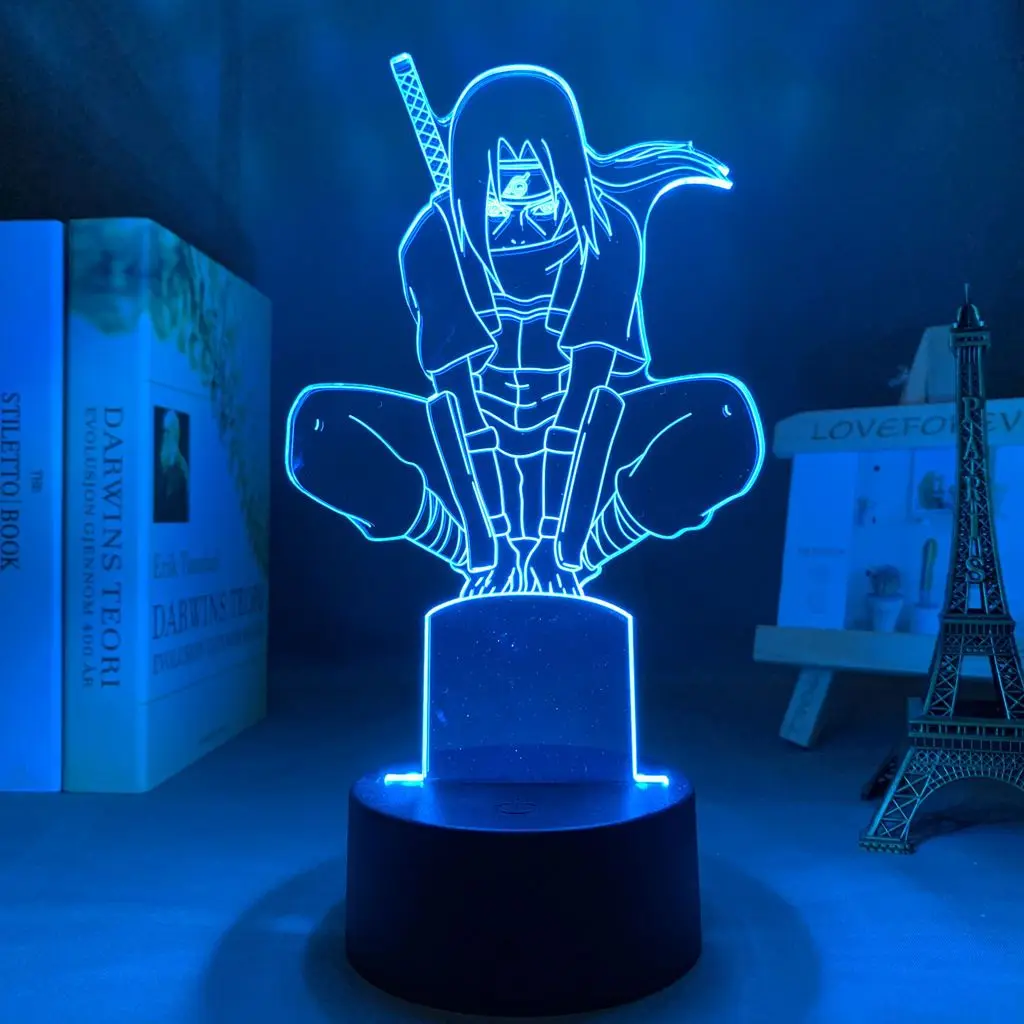NARUTO Itachi Uchiha Anime Cartoon Cute Acrylic Glow Stand Figure 2D Bedroom Atmosphere Night Light Desktop Decoration Gift view 2