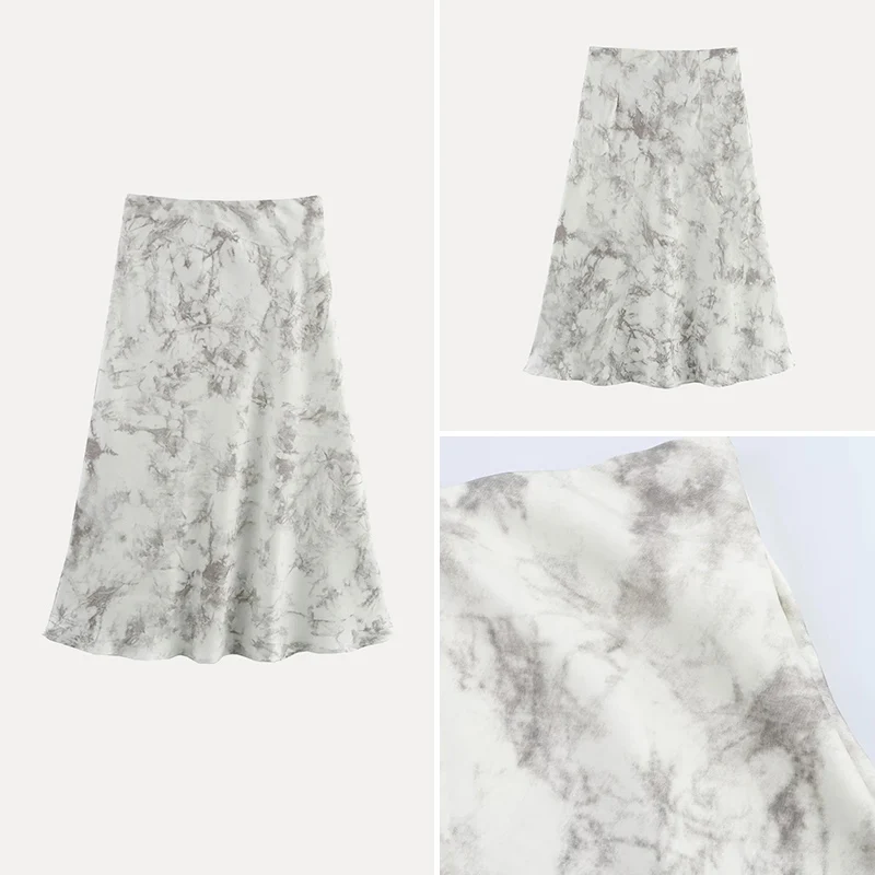 

Spring 2025 New Women's Feng ui Ink Color Satin Cut-Off Skirt Midi Skirt Polyester Fiber 00% Versatile Sle f-length