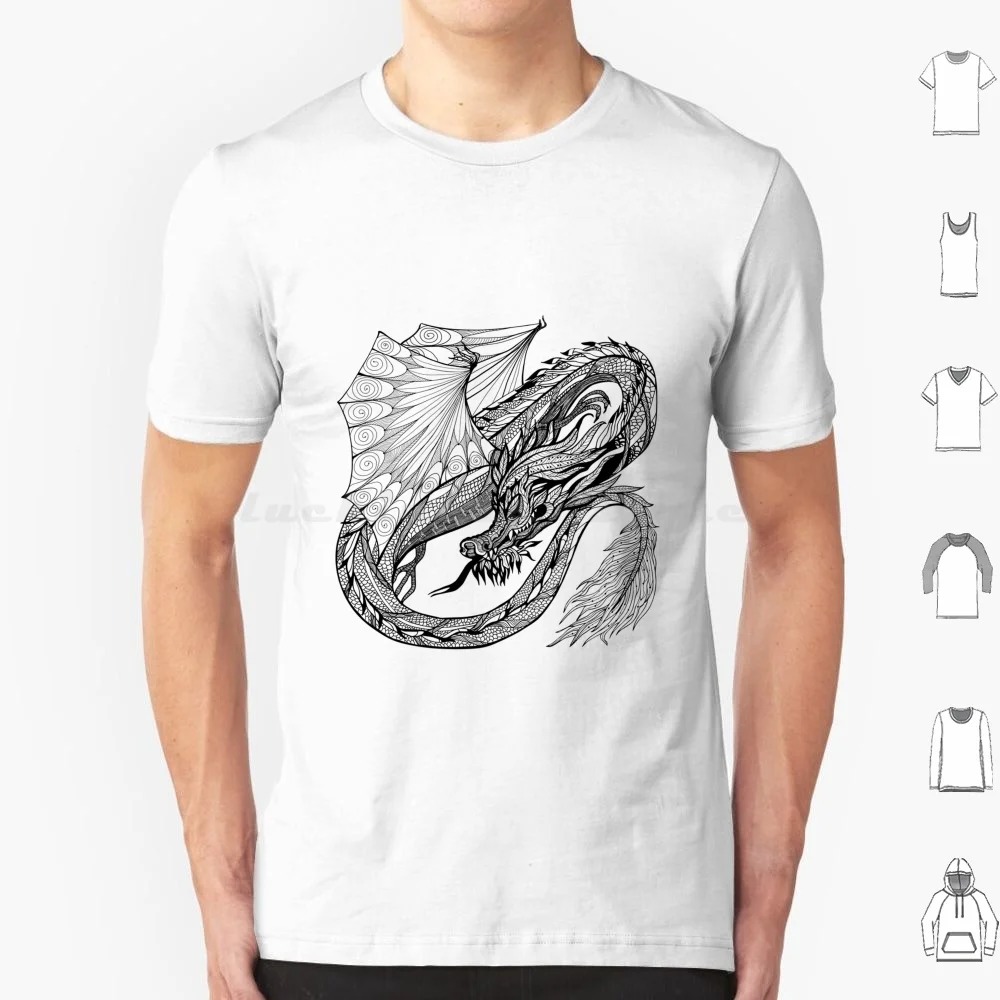 Sketch Dragon T Shirt Cotton Men Women DIY Print Dragon Sketch Fantasy Dragon Sketch Pencil Anime Manga Cute Dragon Art Doodle