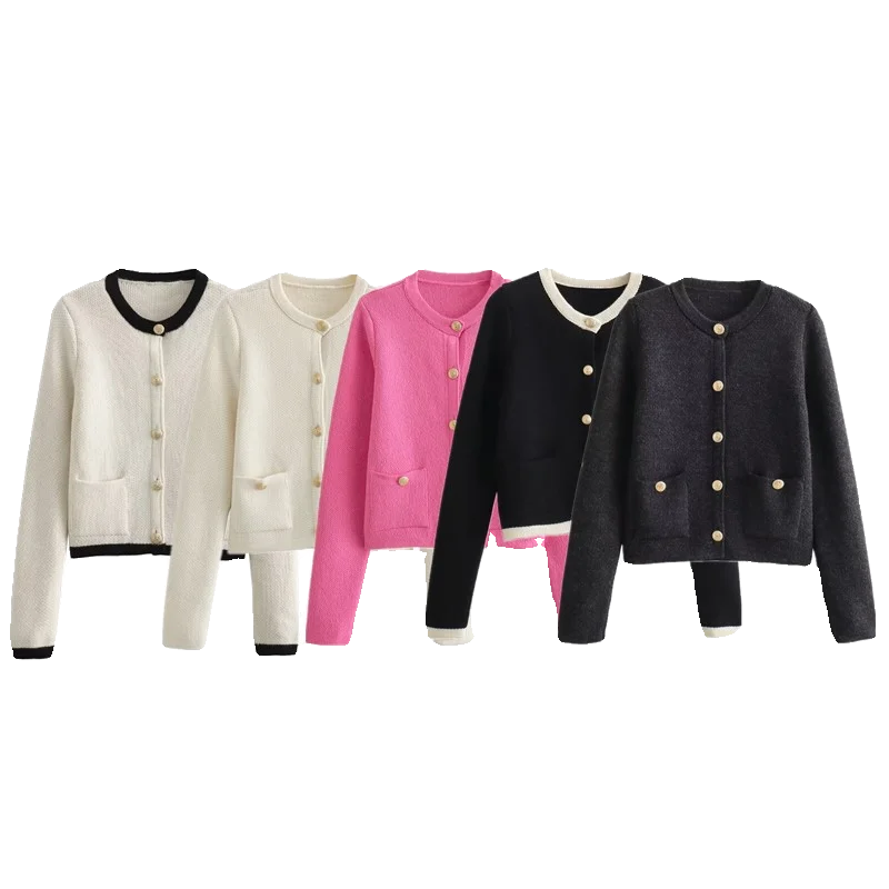 

Spring 2024 Women's Knitted Long Sve Open Cardigan Slimming Versatile Button Decorated Sweet Sle ort Length