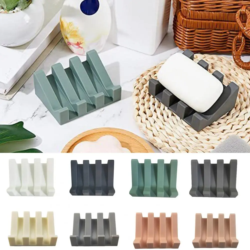 Soap Holder Tilt Design Non-slip Flexible Space-saving Self Draining Silicone Kitchen Countertop Soap Rack For Bathroom 비누틀