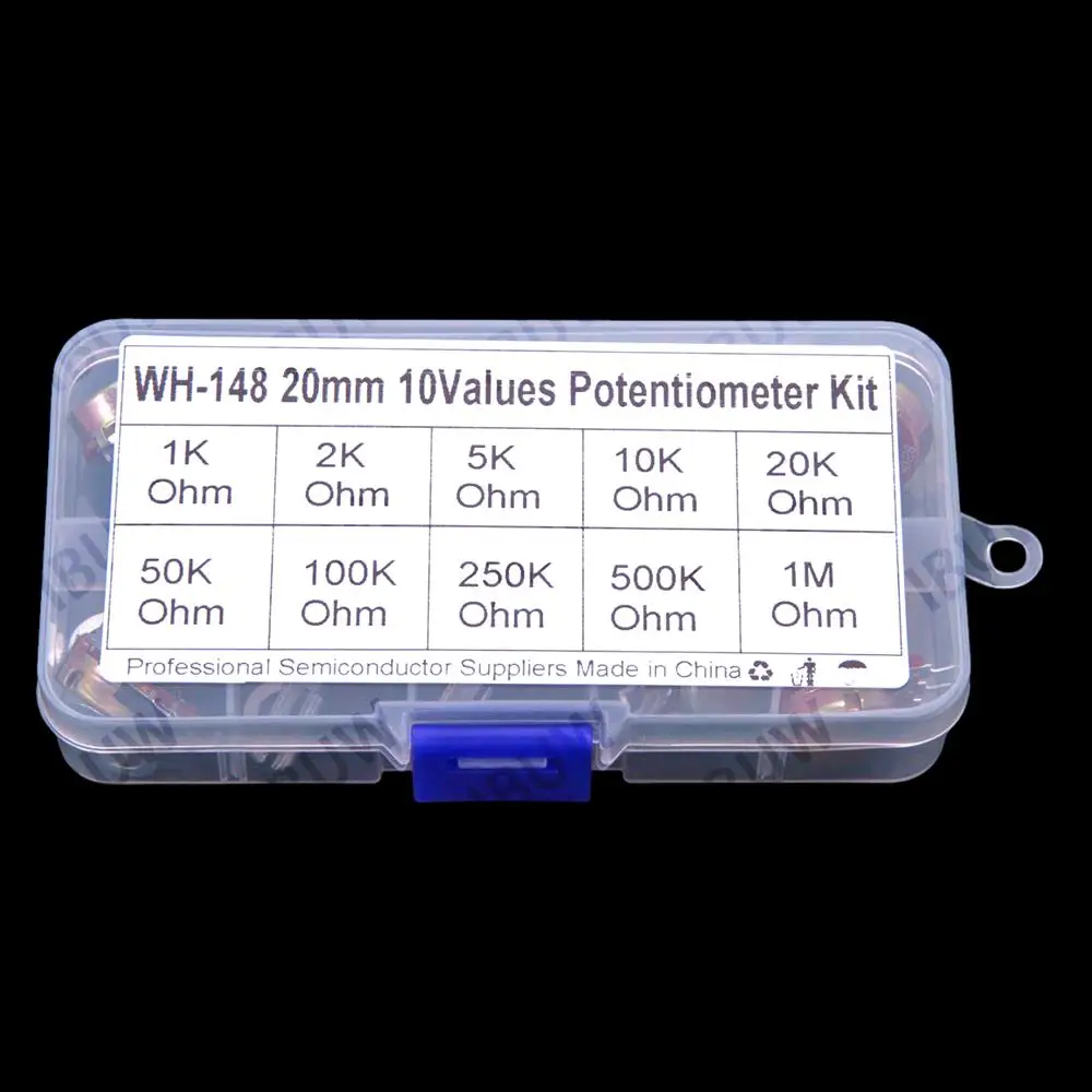 10Values 1K 2K 5K 10K WH148 Adjustable Potentiometer Single-Pole 3Pin 50K 100K 500K 1M Handle 20MM
