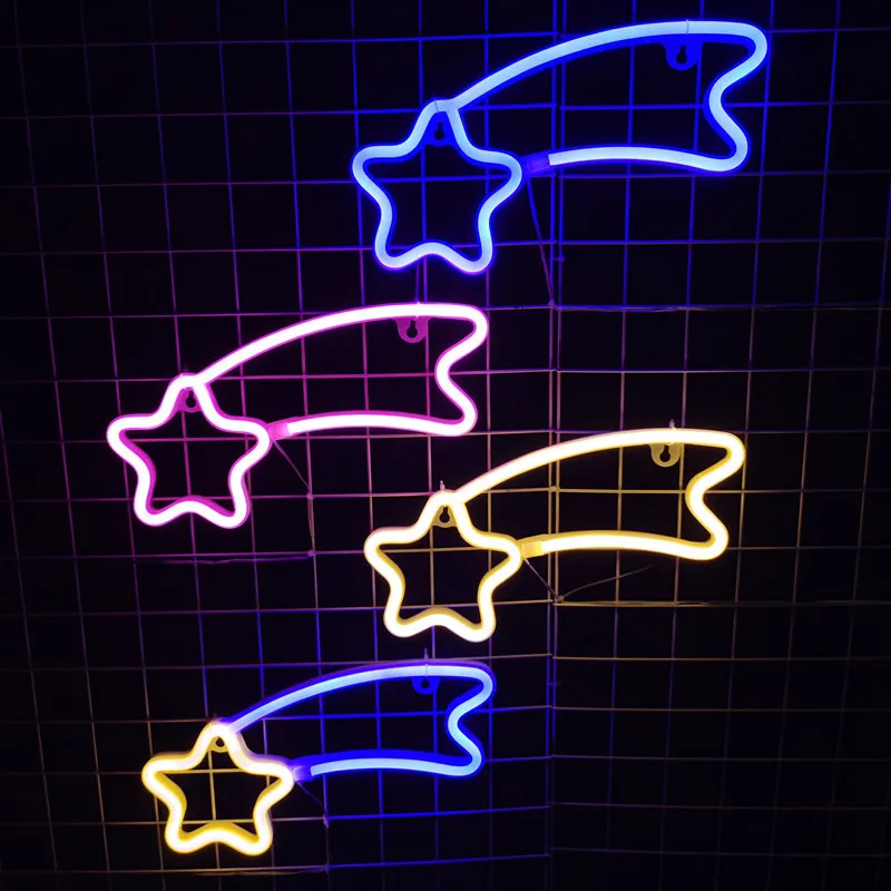 LED Star Neon Signs Lights Colorful Hanging Wall Lamps Battery/USB Supply Atmosphere Night Light Wedding Christmas Party Decor