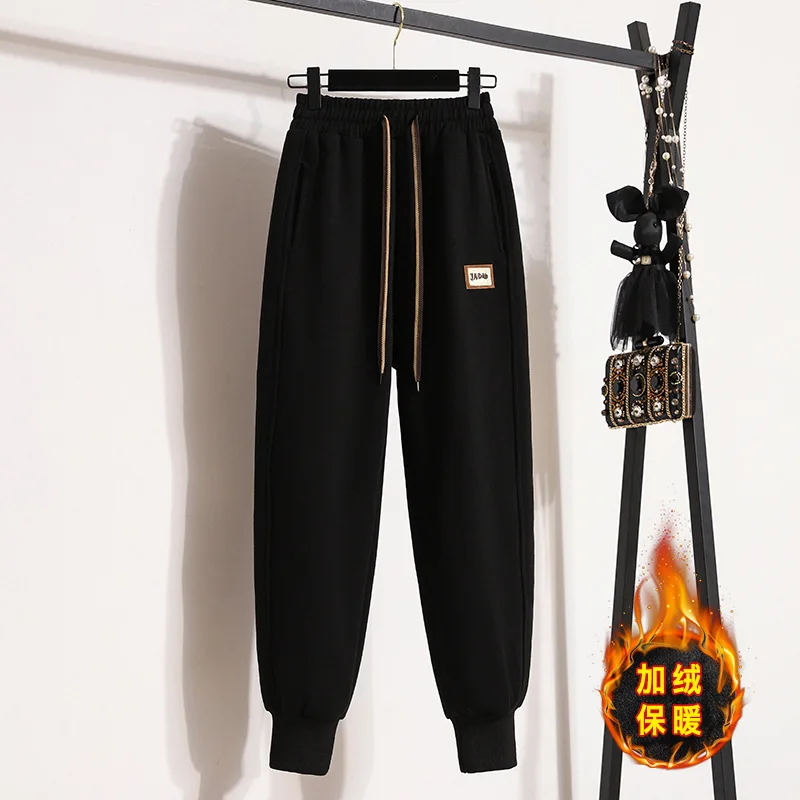Autumn Winter New Fashion Elastic Waist Drawstring Solid Color Korean Women's Clothing Pockets Bound Feet Motion Y2K Haren Pants