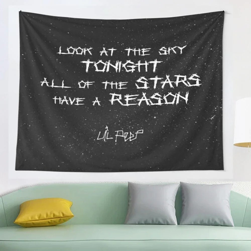 Lil Peep Star Shopping Lyrics Starry Background Tapestry Wall Tapestry Wall Hanging Wall Decor Blanket Bedding Curtain Throw