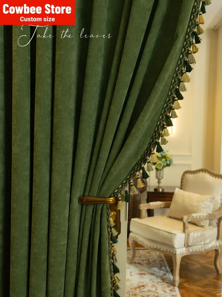 

American Style Customized Curtains for Living Dining Room Bedroom Vintage Chenille Full Blackout Premium Sense Ins Style