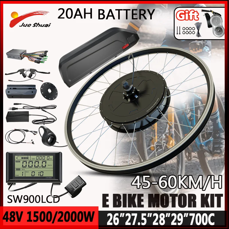 E BIke Conversion Kit Rear Brushlees Motor Wheel 48V 1500W/2000W Powerful Rear Hub Motor E Bike Motor Kit with 20AH Battery