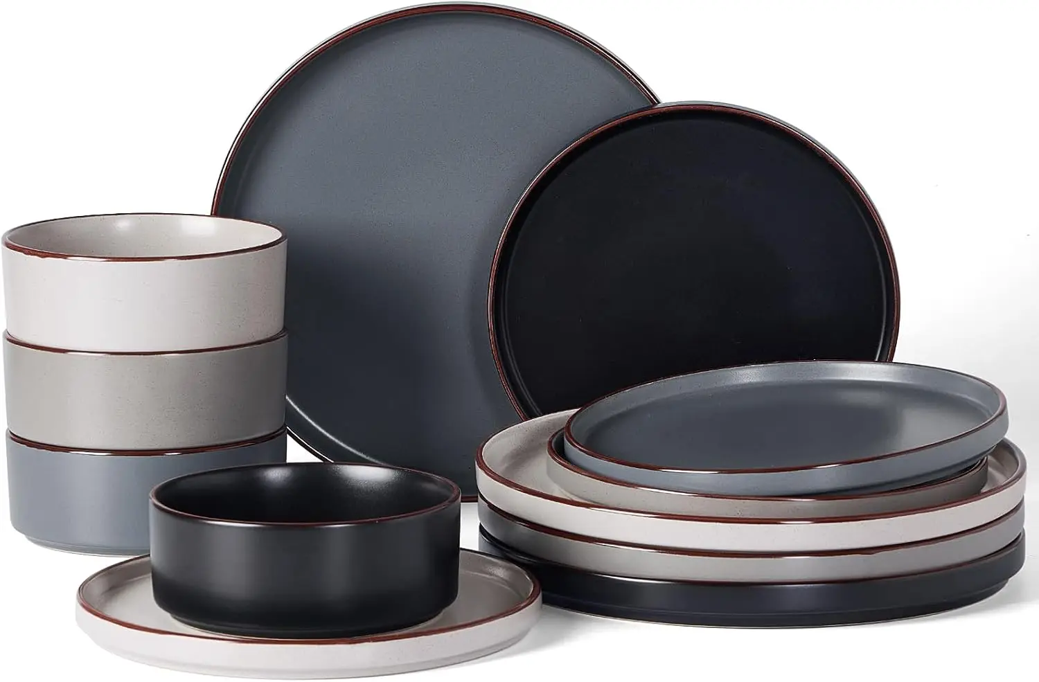 

Nebula Ridge Stoneware Dinnerware Set for 4, 12 Pieces, Microwave and Dishwasher Safe, Multi-color