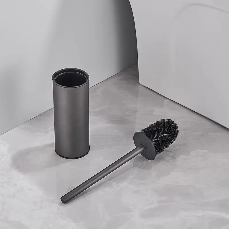 Black Toilet Brush Holder with Brush Stainless Steel Gray Bathroom Toilet Scrub Cleaning Brush Holder Set