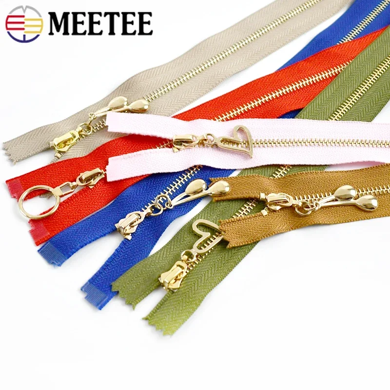 5/10Pcs 15-30cm 3# Metal Zipper Gold Teeth Auto Lock Zippers Jacket Bags Garment Pocket Zips Repair Kit DIY Sewing Accessories