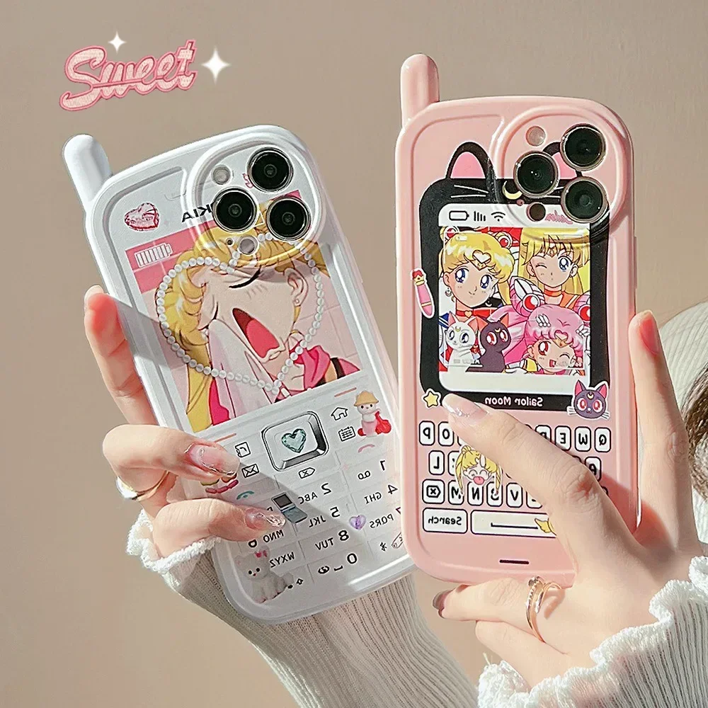 Sailor Moon Luna cat Anime Phone Case For iPhone 16 15 14 13 12 11 Pro Max 14 16 Plus Case Cute Pink Sweet girls Cartoon Cover