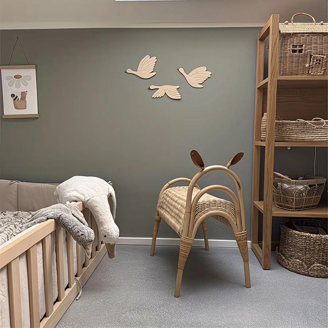 3Pcs Flying Goose Wooden Wall Decor, Unfinished Bird Cutout Ornaments with Nano Tape, Drill Free Nursery Indoor Wall Hanging