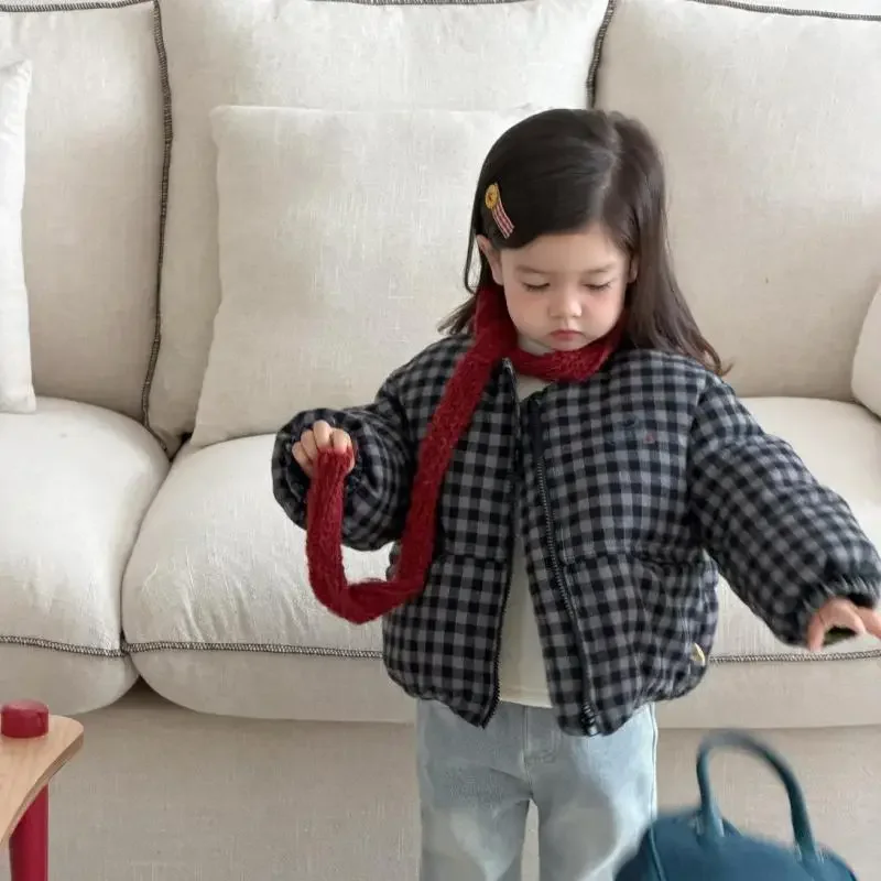 2025 Winter New Baby Long Sleeve Plaid Coat Plus Velvet Thick Infant Girl Cotton Padded Jacket Toddler Warm Cardigan Coat