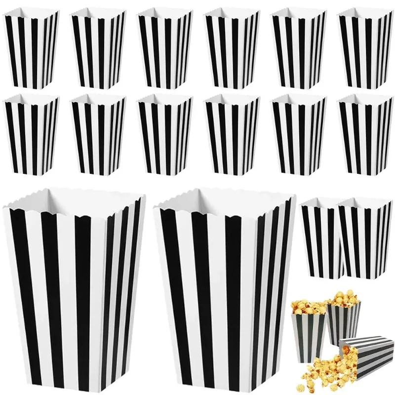 صناديق فشار مخططة يمكن التخلص منها ، حاويات وجبات خفيفة ورقية ، لوازم تقديم الطعام ، حفلة عيد ميلاد ، زفاف ، فيلم ، ليل ، زفاف