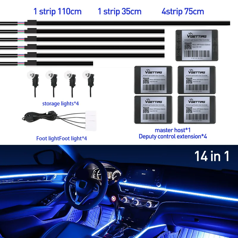 Full Color Streamer Auto Omgevingslichten RGB 64-kleuren Universeel LED-interieur Verborgen acrylstrip Symfonie Sfeerlamp