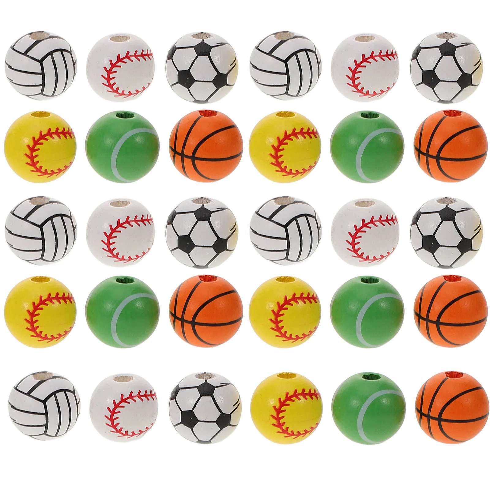 30 Pcs Football Wooden Beads Baseball Sport Craft Pendant Kit Sports Charm Spacer