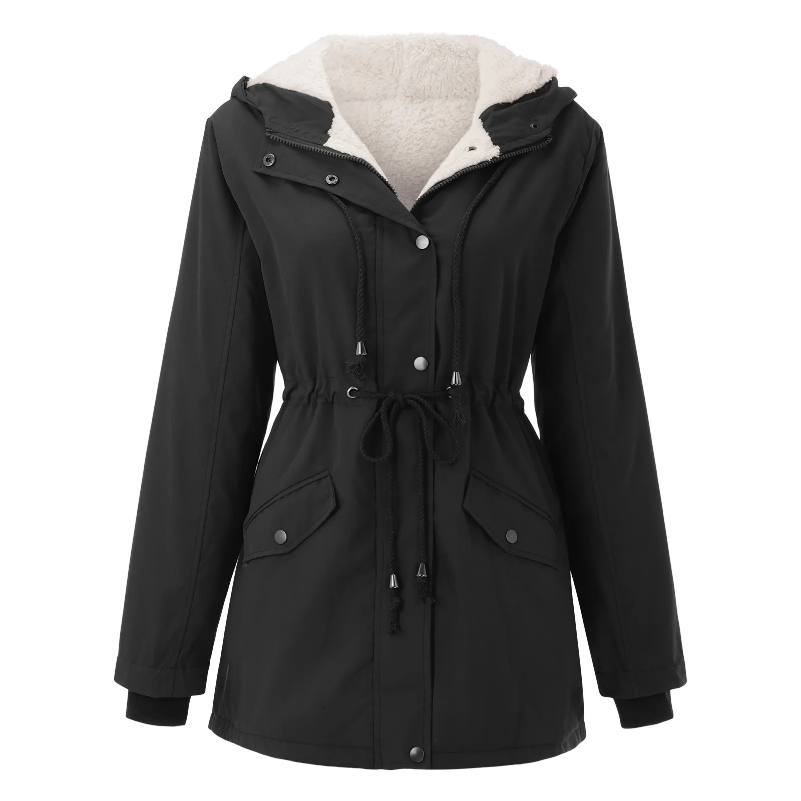 

Женская зимняя куртка с капюшоном, Повседневная ветрозащитная парка, Модное теплое однотонное плюшевое утепленное пальто