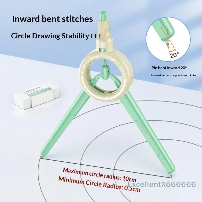 Digital Display Push Button Compass Multifunctional Drawing Tool ABS Integrated Ruler With Scale For Primary Students