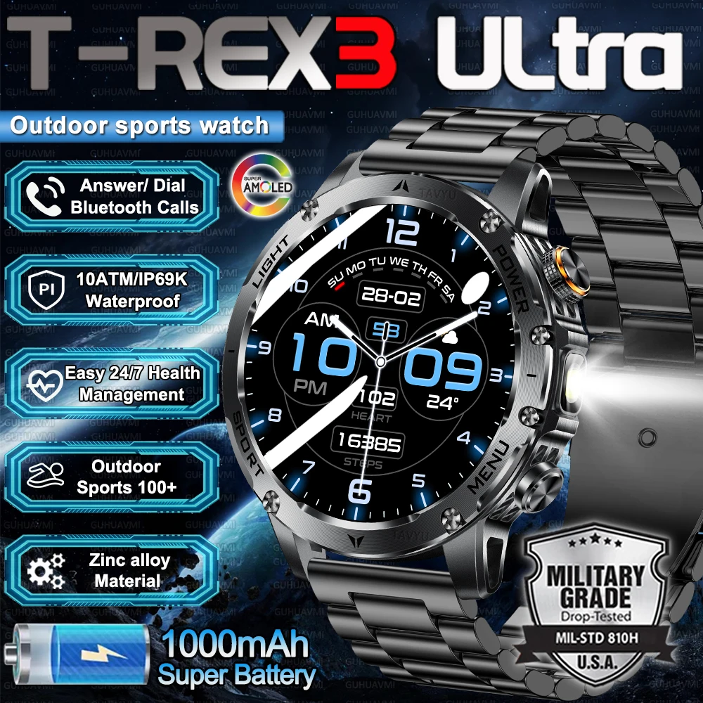 

2025 New HOT 1000mAh Large Battery Smart Watch 10ATM Waterproof HD Call Flashlight Sports tracker Outdoors Military Smart watch