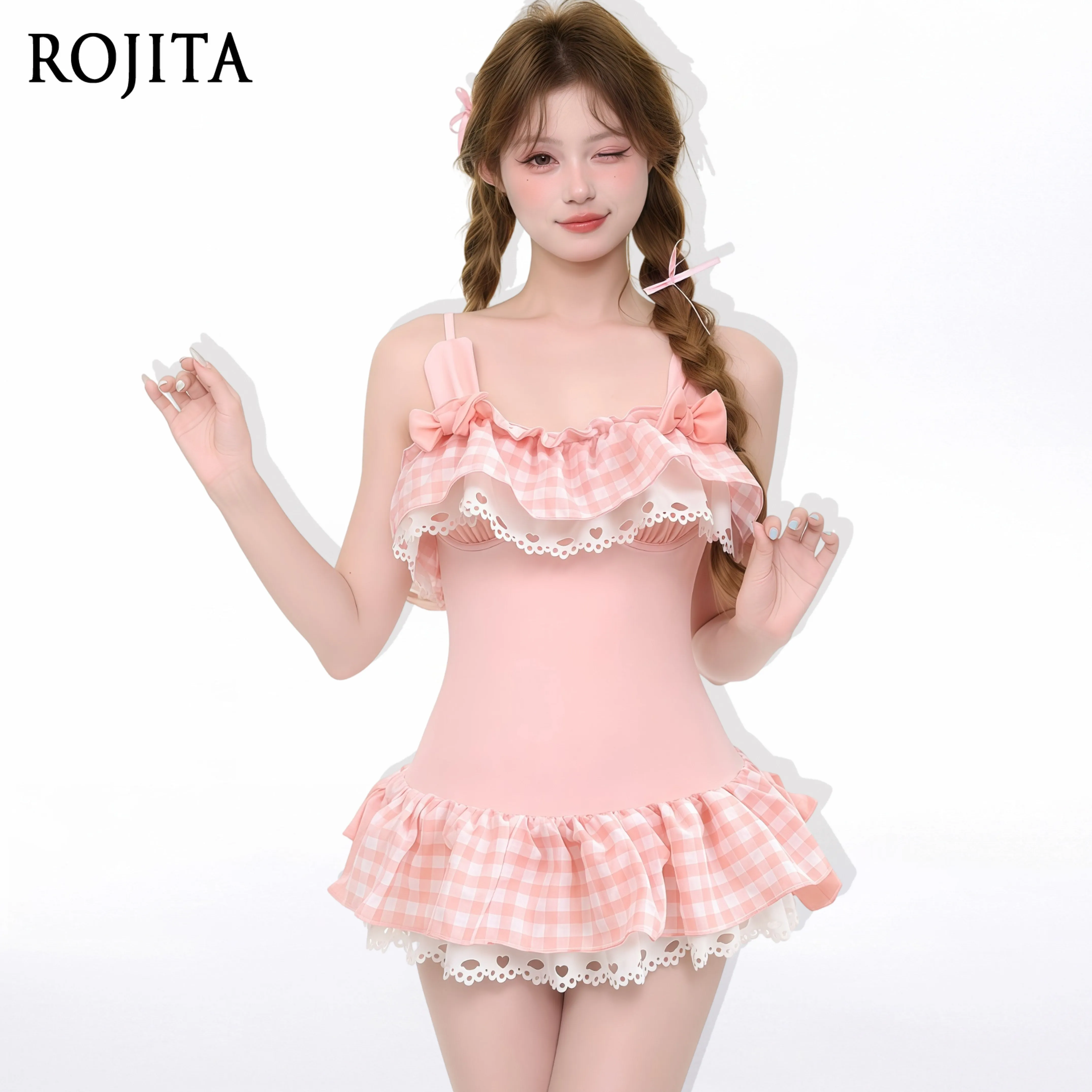 Swimsuit Women's 2026 New Sweet Wind One-piece Lace Ruffle Edge Girl Beach Vacation One Piece Swimsuit