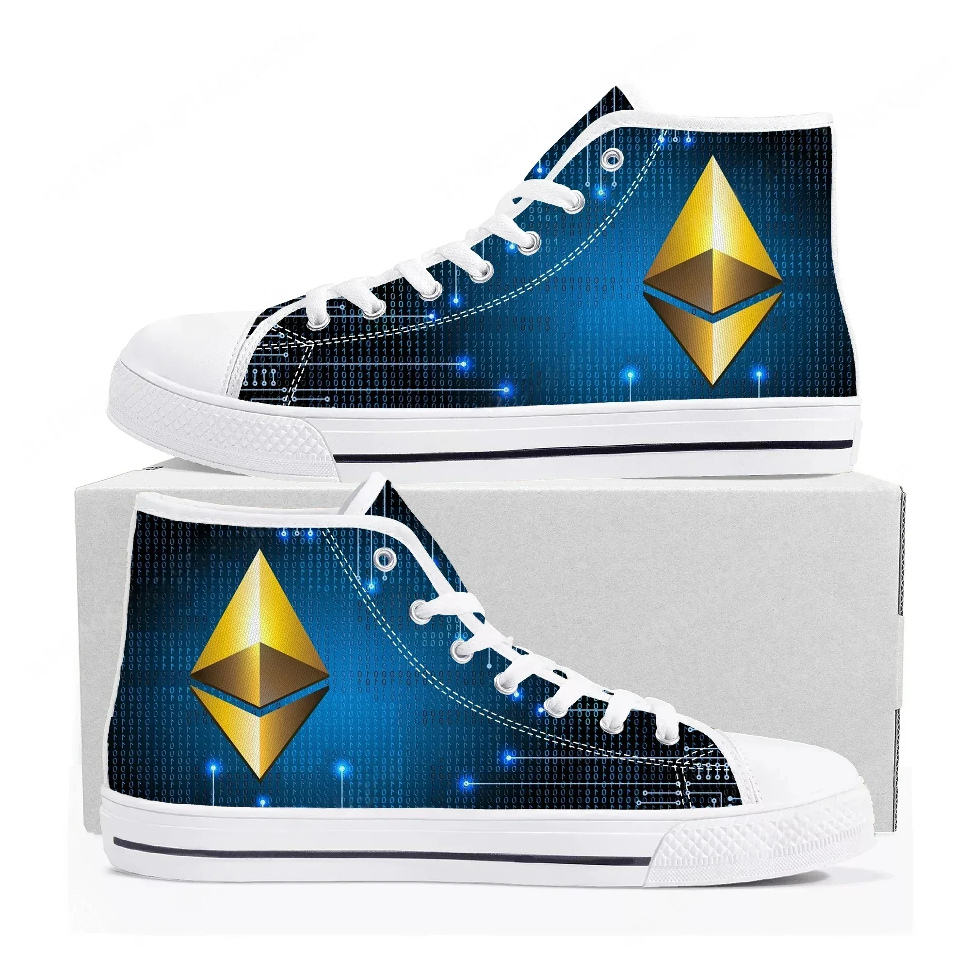 Chaussures de sport en toile pour hommes, femmes et adolescents, avec motif de crypto-monnaie Ethereum, modèle ETH Coin, chaussures décontractées pour couple, personnalisables