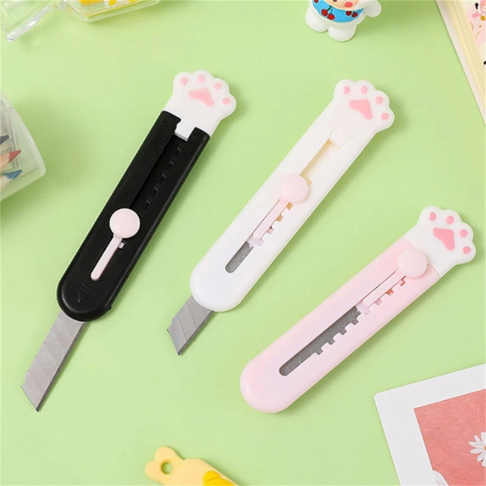 Cuchillo de utilidad Kawaii con forma de pata de gato, caja de arte, cortador de papel, papelería artesanal, hojas de bisturí, abridor de sobres de letras, escuela y oficina