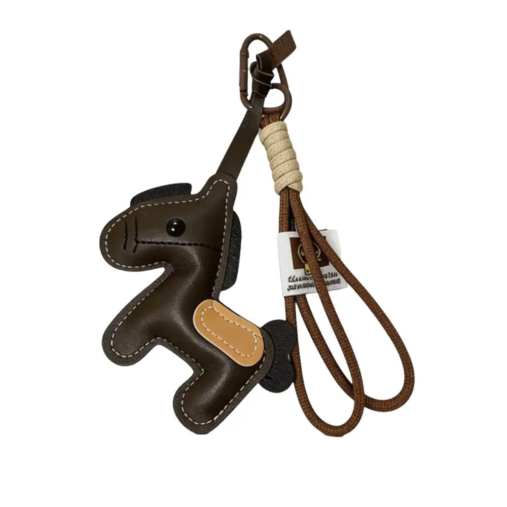 Cartoon Design Leather Pony Bag Charm Vintage Style Lightweight Design Horse Bag Pendant Braided Nylon Rope Hanging Rope