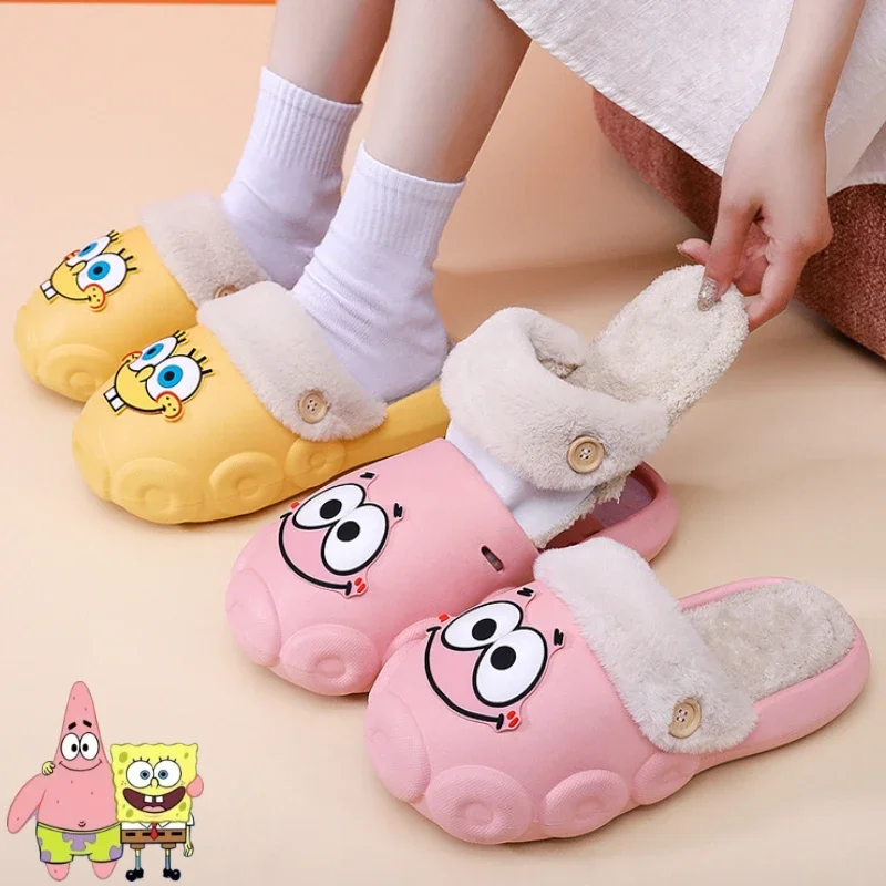 SpongeBob Slippers for Women Winter Warm Shoes Patrick Star Non Slip Detachable Home Indoors