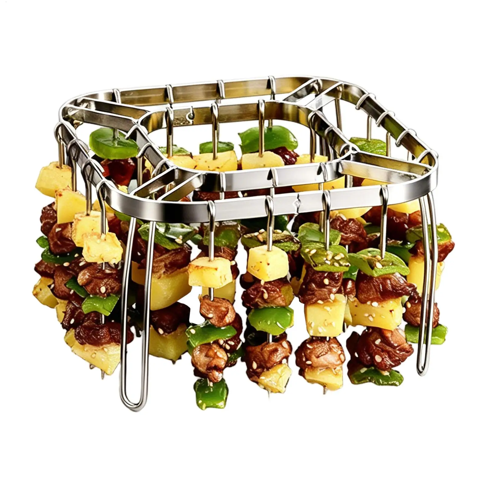 304 Stainless Steel Air Fryer Skewer Rack Multi-Layer Vertical BBQ Grill Stand for Even Cooking