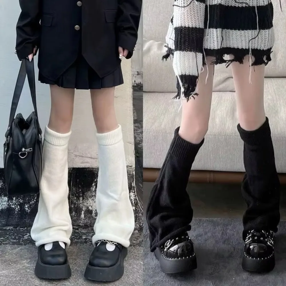 1 pair New Flared Hem Leg Warmers Stretchy Solid Color Boot Covers Wide Cut Uniform Socks Winter Season