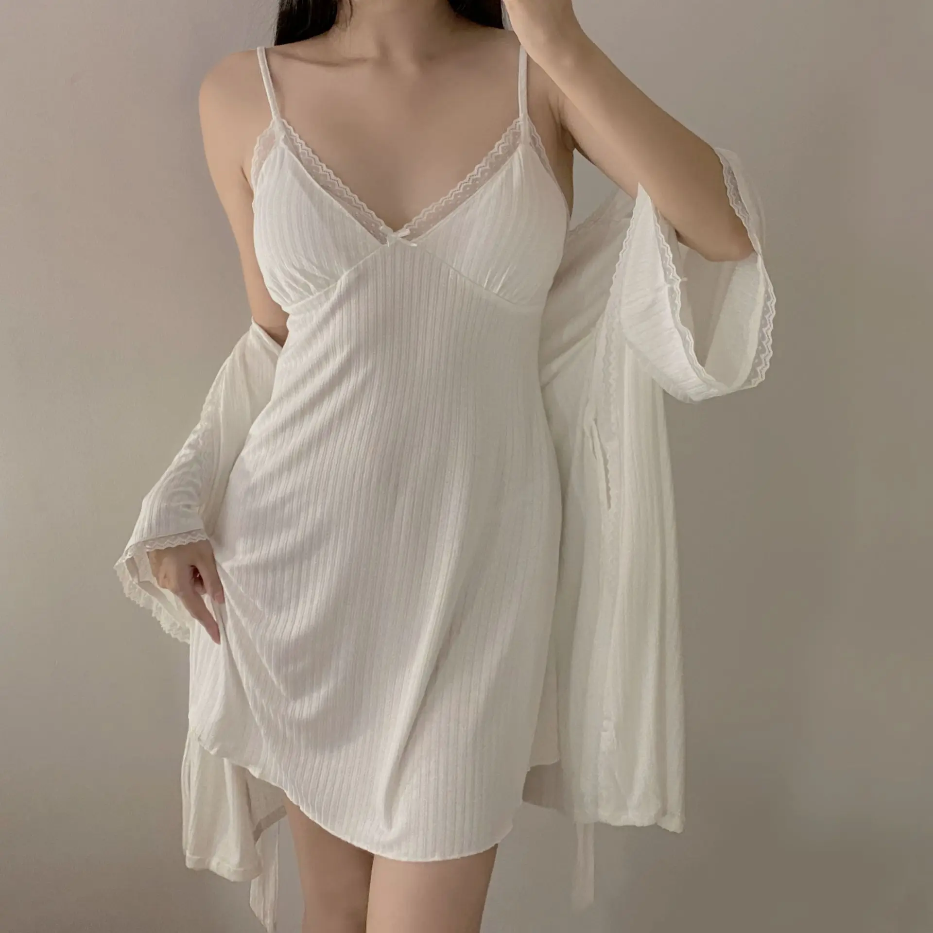 

Female Cotton Twinset Robe Set Nightgown Bride Summer Women Modal Kimono Sleepwear Nightwear Bathrobe Gown