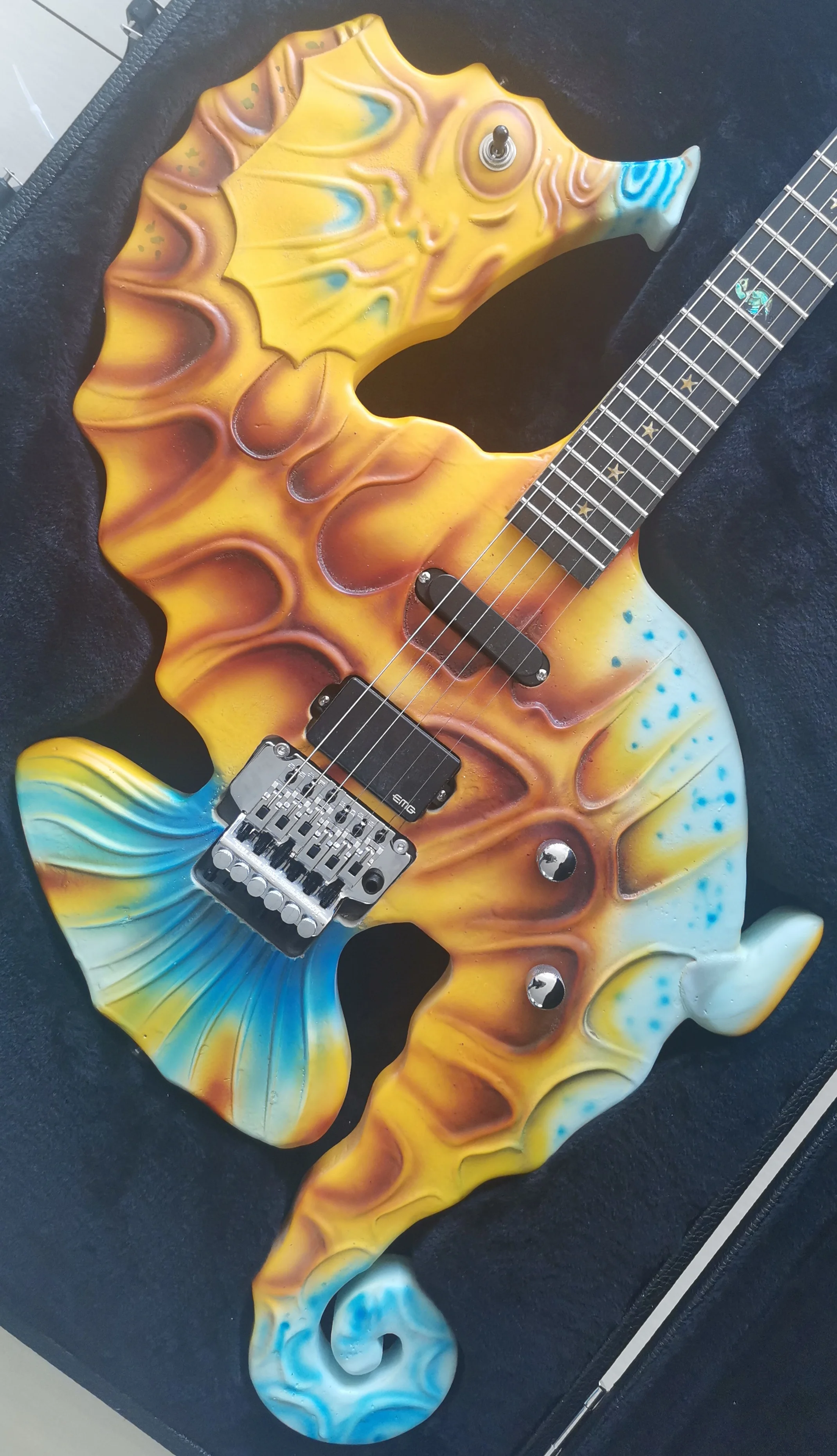 Hand Made Carved 6 String Electric Guitar with Seahorse Pattern Chrome Hardware