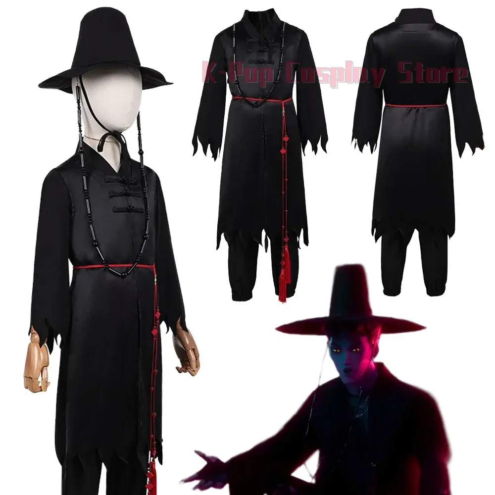 HalloweenK-POP Fantasia caçador de demônios de KPop Saja meninos Jinu Cosplay meninos chapéu roupas traje de desenho animado