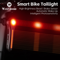 WEST BIKING Smart Bike Tail Light Brake Sensor Rear Light IPX6 Linear Flowing Flashing Taillights LED Lamp Bicycle Accessories