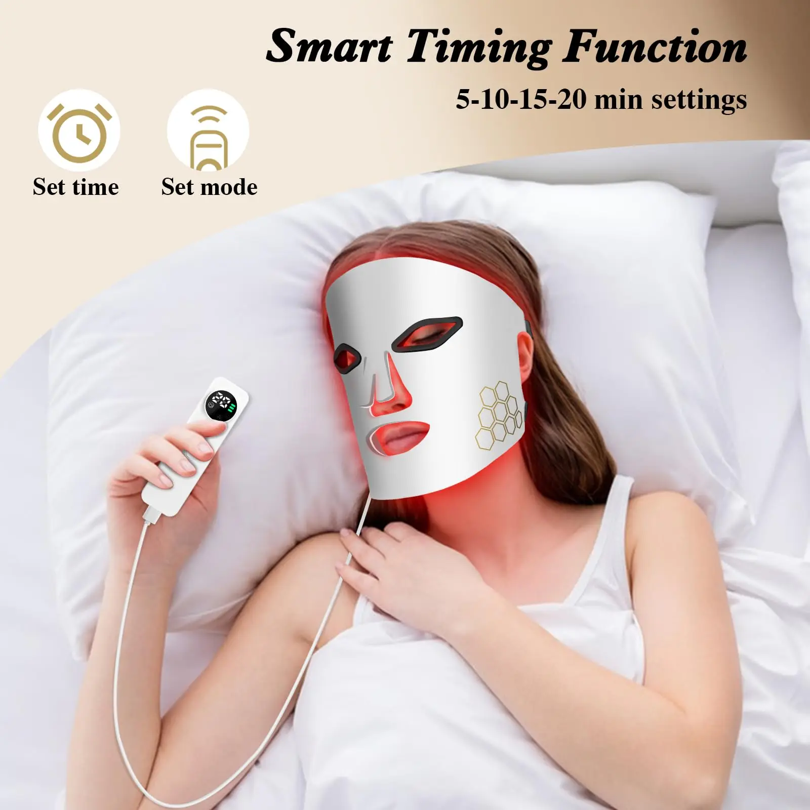 Hello Face LED Face Mask Light Therapy Red, Blue & Infrared Light Facial Skin Care Device with Eye Protection