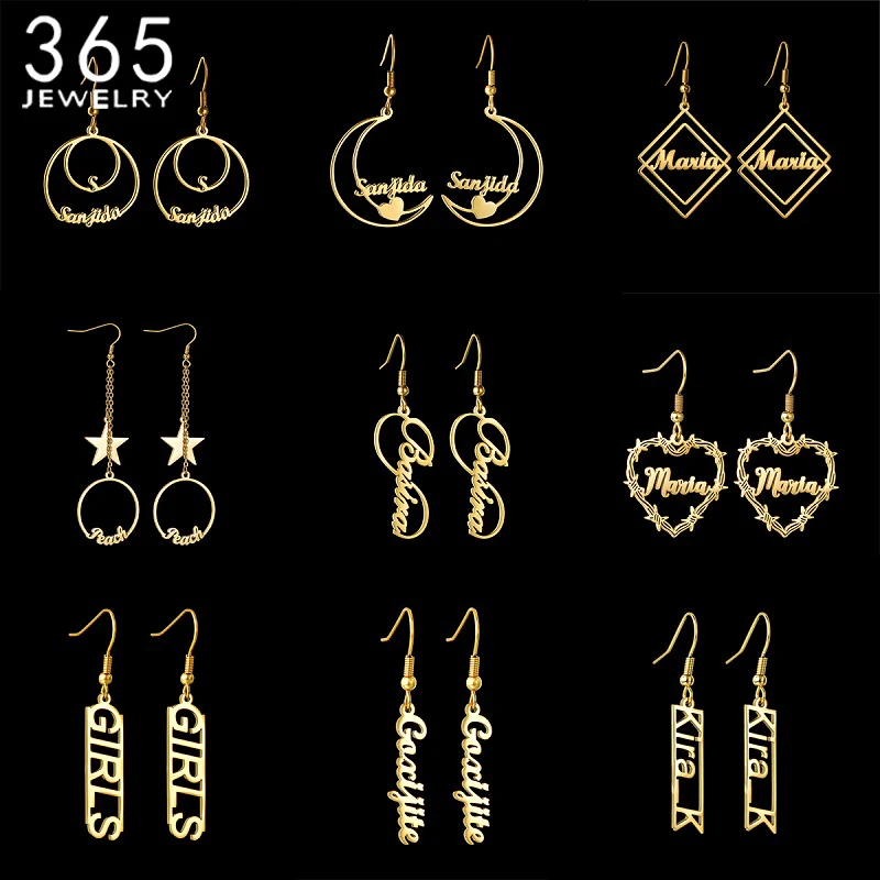 365 Trendy Custom Name Multiple Styles Earrings Stainless Steel Personalized Women Girls EarDrop Gorgeous Jewelry Christmas Gift