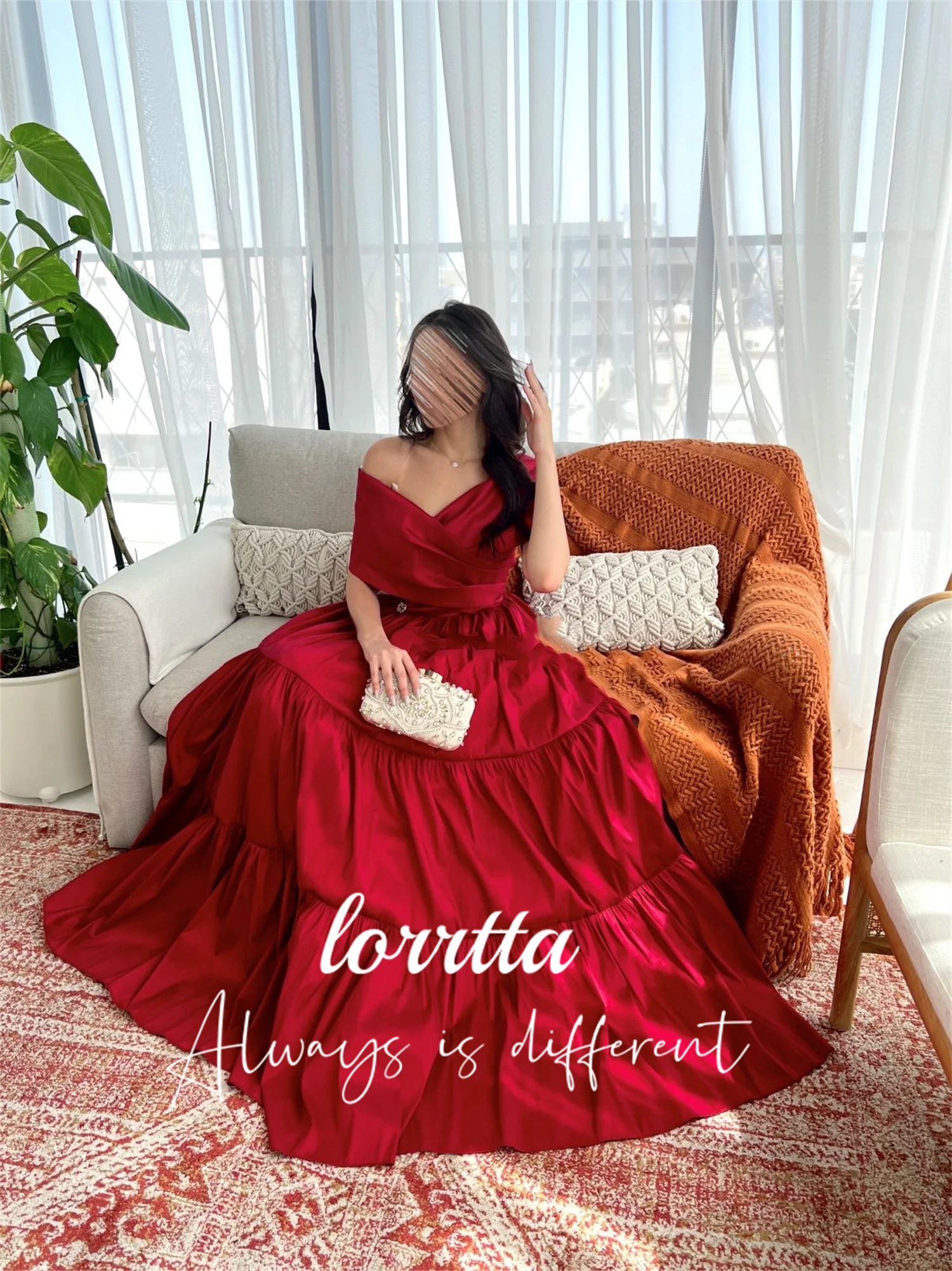 

Lorrtta Red Tiered Ruffled Evening Gown V Neck Pleated Saudi Arabia A Line Ball Gown Formal Party Dress Vestidos De Noche Fiesta