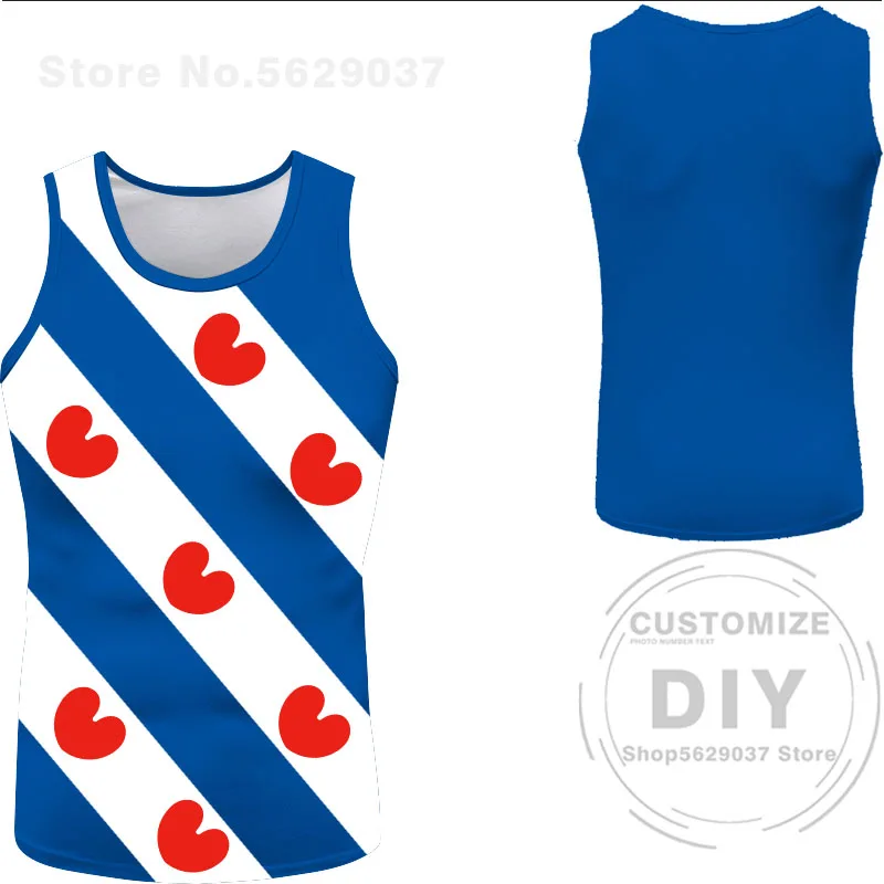 Friesland Vest Free Customized Hemd Leeuwarden Tank Top Drachten Sneek Dokkum Print Flag Nederland Fryslan Sleeveless T-shirt