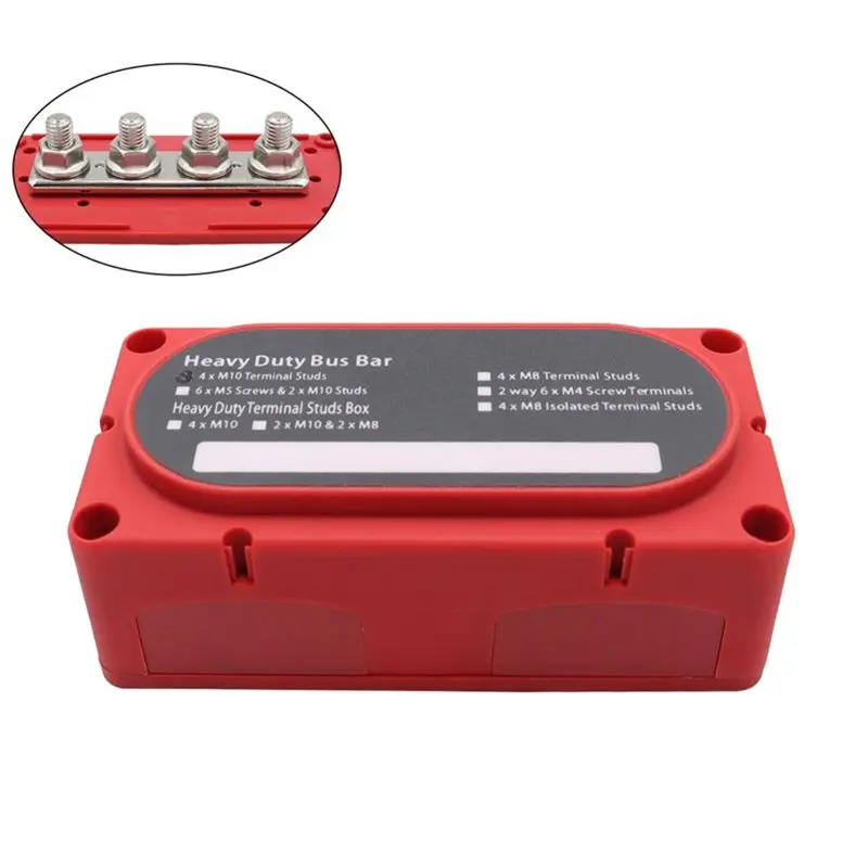 300A Heavy Duty Bus Bar Box With 4 Terminal Studs M10 Modular Power Distribution Block For Marine/Solar 48V DC System R-Y47A
