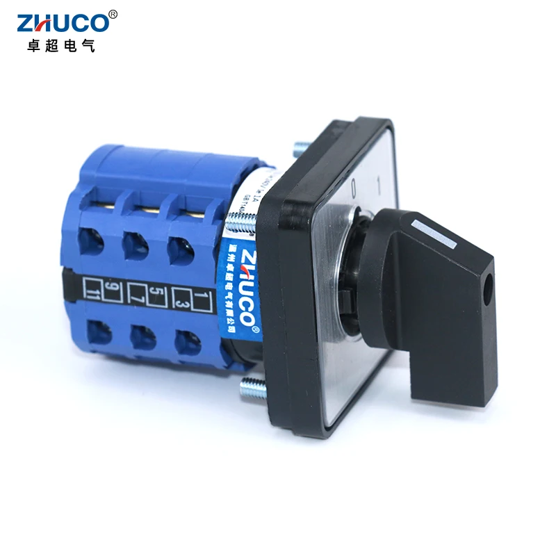 ZHUCO SZW26/LW26-20 Ui 660V 20A 3 Phase 12 Screw Terminals 4 Position Selector Changeover Cam Switch 64X64/48X48 mm Panel Mount