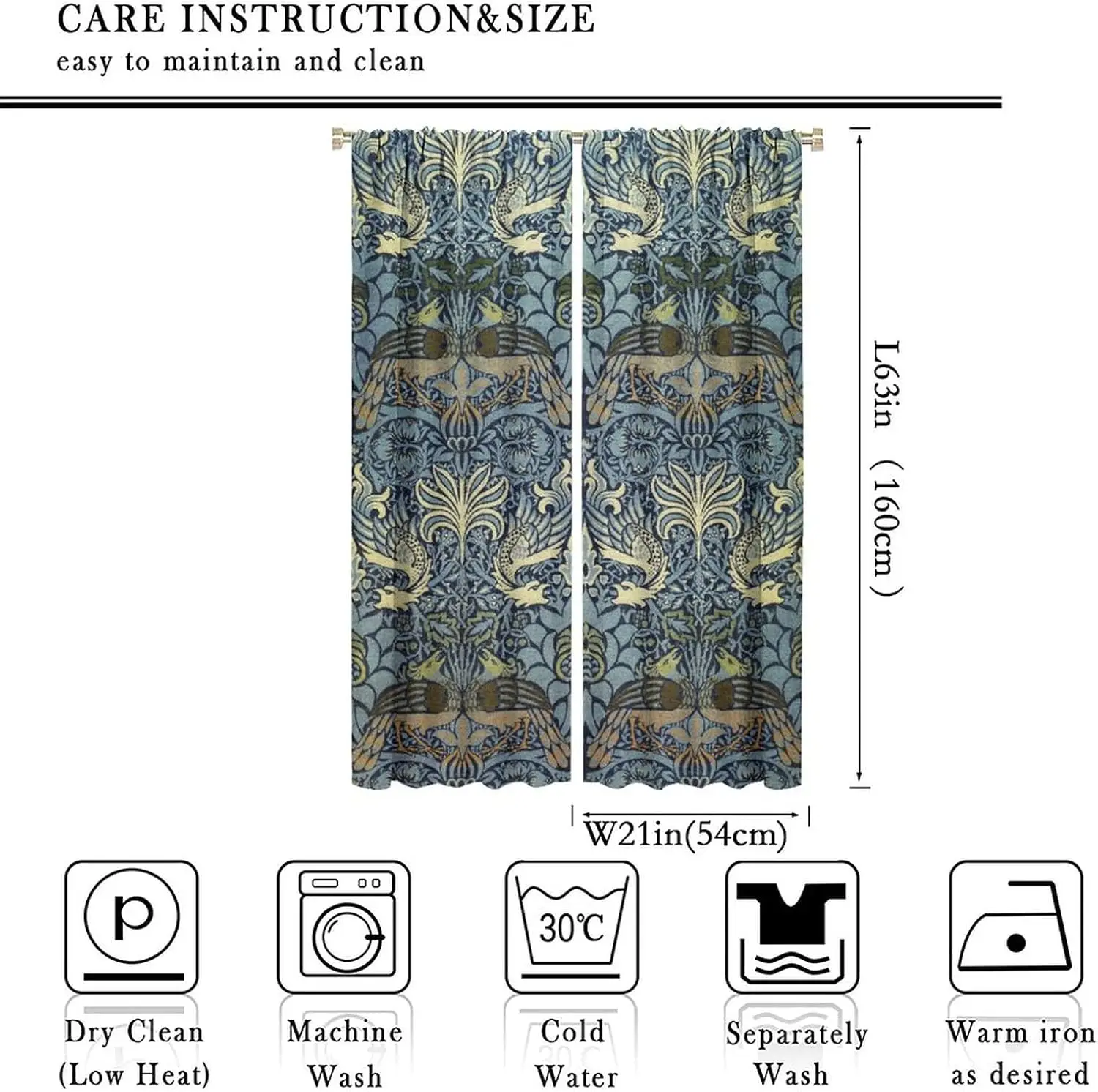 Classic Morris Vintage Bird Floral Curtain 2 Panels Mixed Bird Foliage Scroll Pattern Inn Chic Elegant Retro Bedroom Curtains