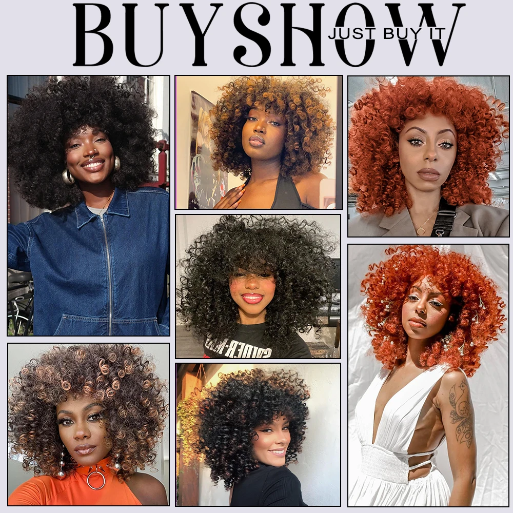 Curly Wigs for Black Women Short Curly Wig with Bangs Loose Cute Curly Hair Synthetic Soft Wigs for Daily Party Cosplay