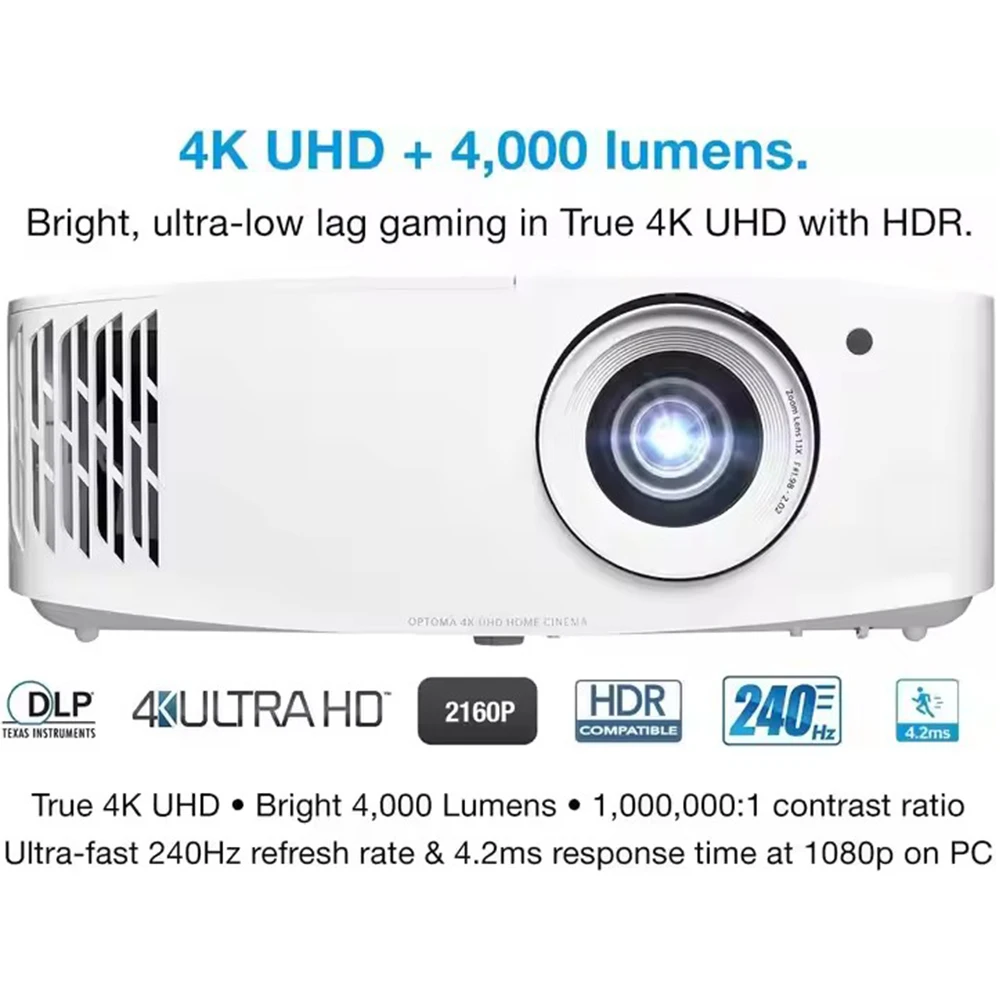 UHD38x Professional 4K UHD Gaming Projector, Low Latency 4000 Ansi Lumens DLP HDR10 HLG Home Theater Video Projector