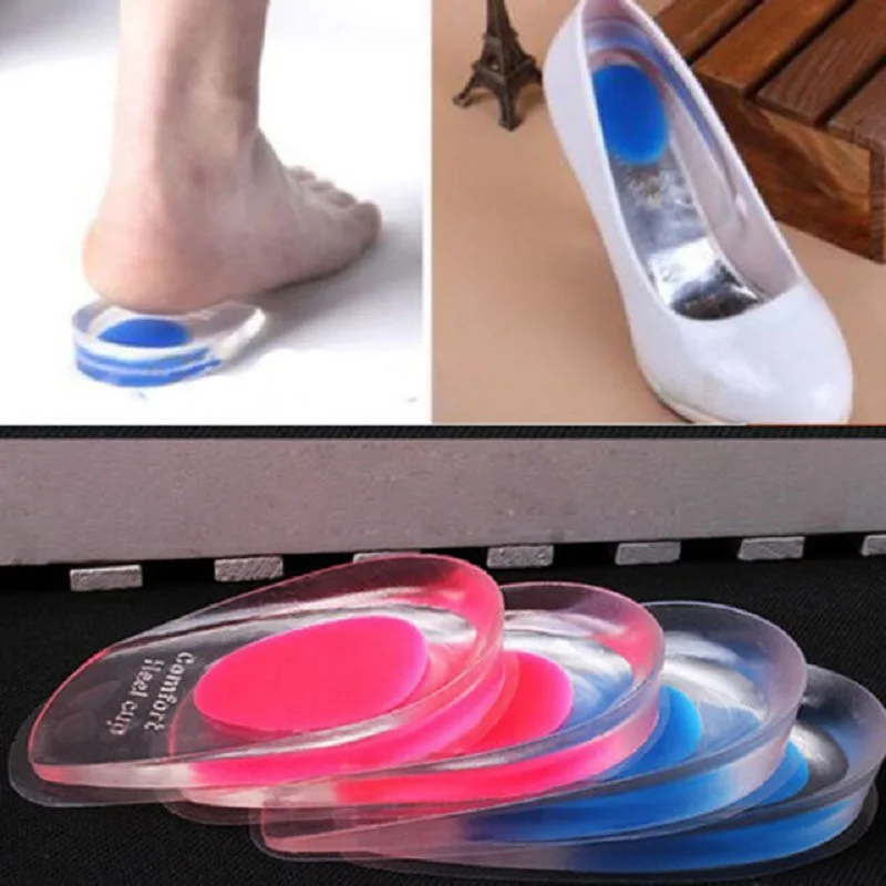 

1pair Soft Silicone Gel Insoles for heel spurs pain Foot cushion Foot Massager Care Half Heel Insole Pad Height Increase