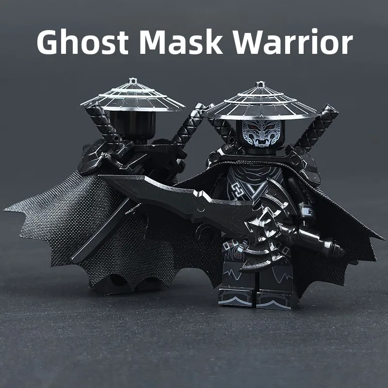 Mystery Face Swordsman Building Blocks Figure Ancient Style Martial Artist Doll Double Blade Samurai Sword Boy Intelligent Pl...