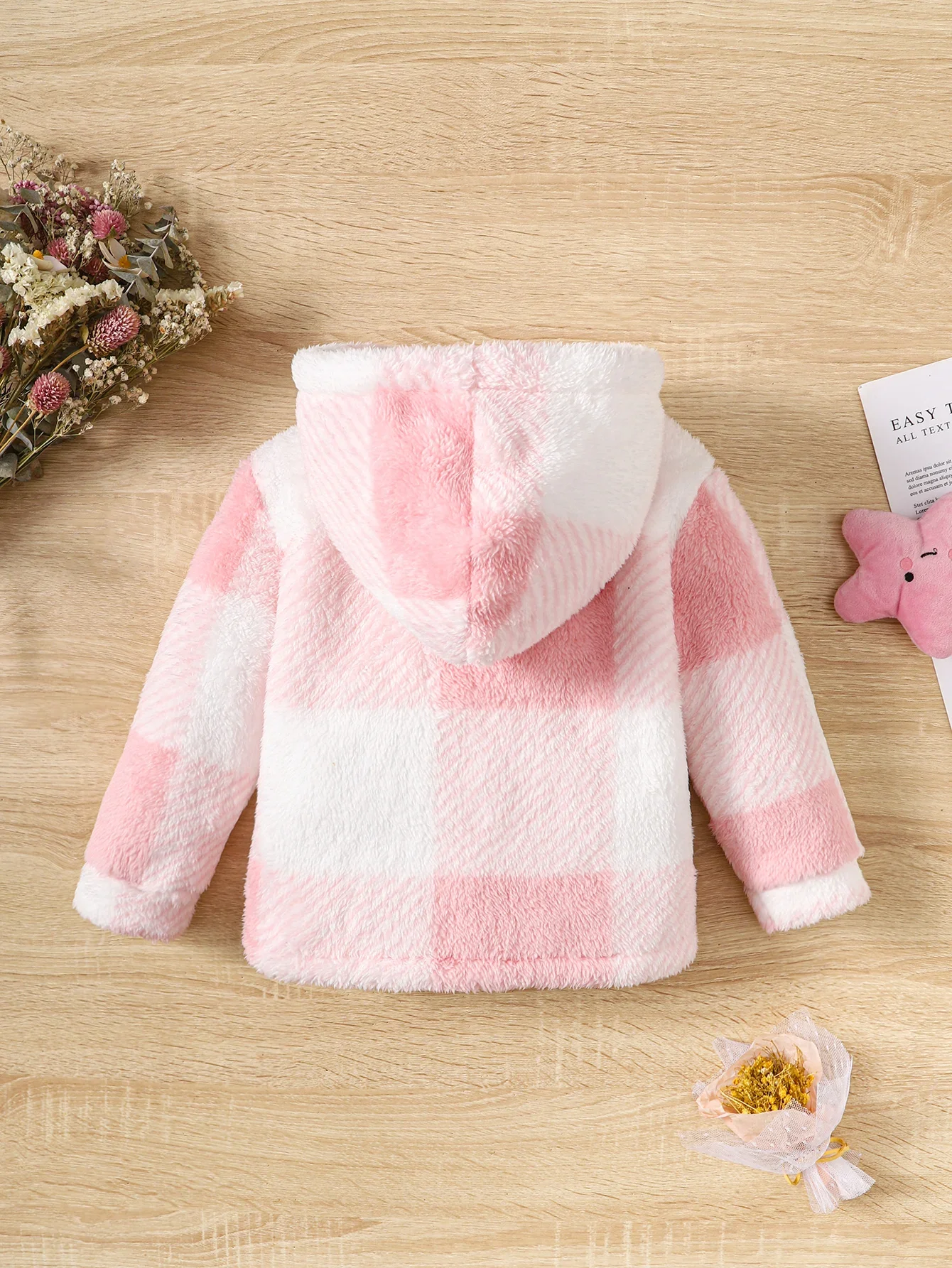 Little Girl Long Sleeved Hooded Sweater Cute Pink Plaid Jacket Plush Plush Thickened Fashion Clothes for Children Girl 2-8 Years