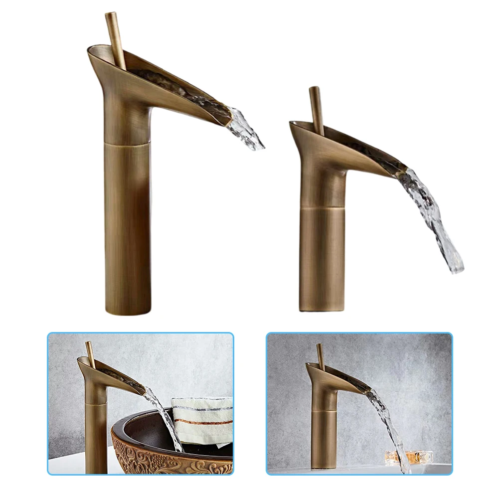 

1pcs Basin Faucet Antique Style Waterfall Bathroom Faucet Hot And Cold Faucet Bronze Single Hole Goblet Type Water Tap