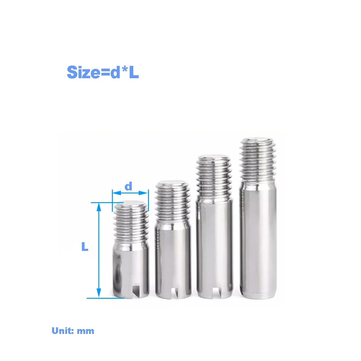 304 Stainless Steel Slotted External Thread Cylindrical Pin / Locating Pin Shaft M2.5M4M5M6M8M10