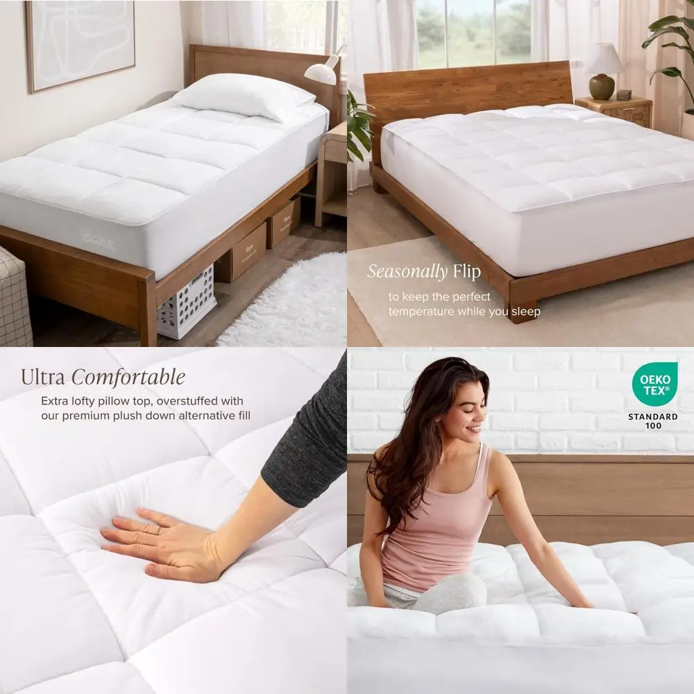 

"Reversible Pillow Top Mattress Topper - Twin XL Microplush Cover for All-Season Comfort - Fits Mattresses 8 to 24 Inches Deep"